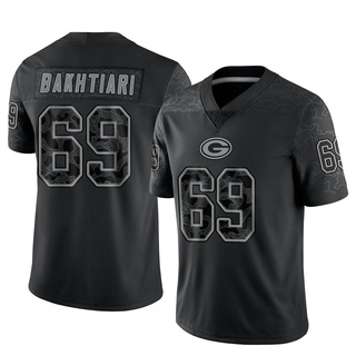 Limited David Bakhtiari Men's Green Bay Packers Reflective Jersey - Black