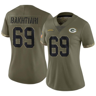 Limited David Bakhtiari Women's Green Bay Packers 2022 Salute To Service Jersey - Olive